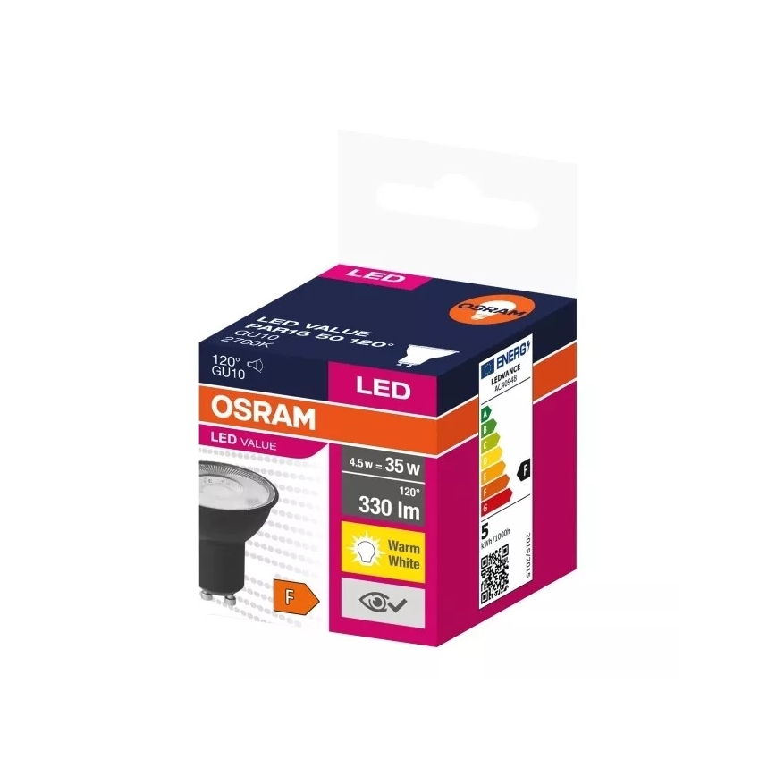 Lampadina LED VALUE PAR16 GU10/4,5W/230V 2700K 120° nero - Ledvance