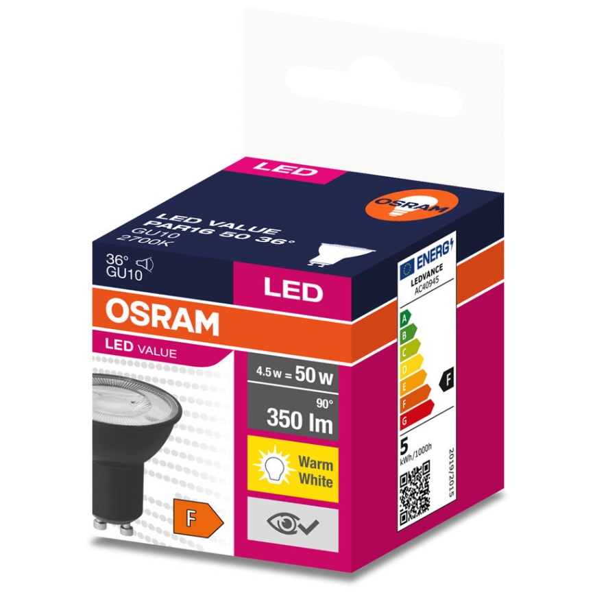 Lampadina LED VALUE PAR16 GU10/4,5W/230V 2700K 36° nero - Osram