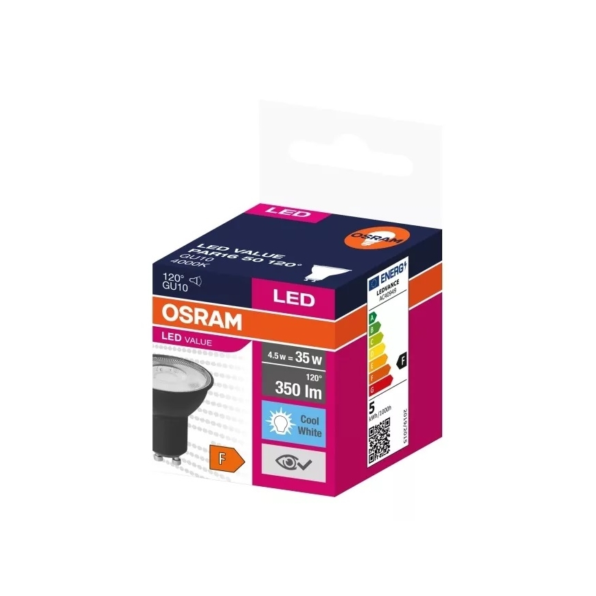 Lampadina LED VALUE PAR16 GU10/4,5W/230V 4000K 120° nero - Osram