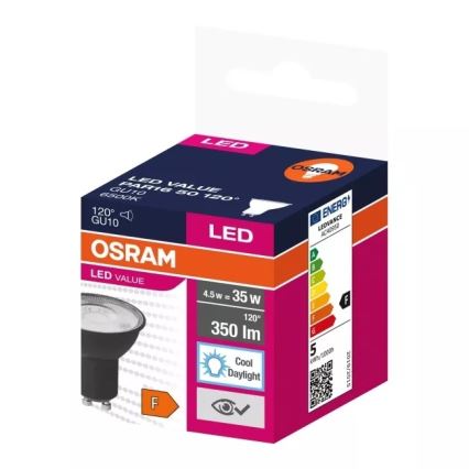 Lampadina LED VALUE PAR16 GU10/4,5W/230V 6500K 120° nero - Osram