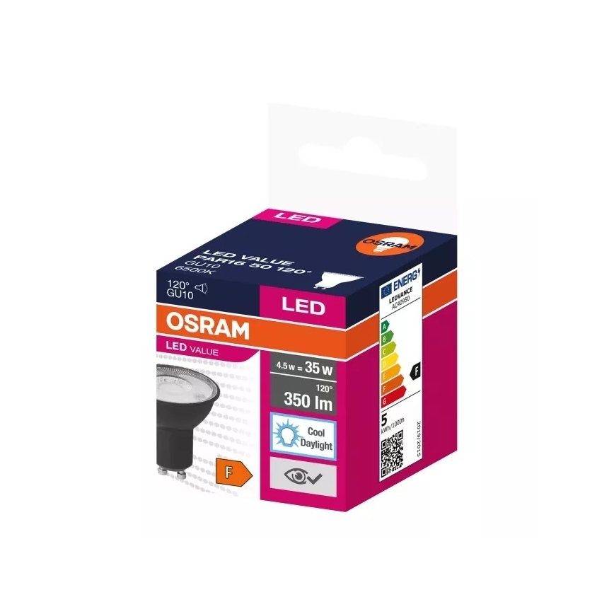 Lampadina LED VALUE PAR16 GU10/4,5W/230V 6500K 120° nero - Osram