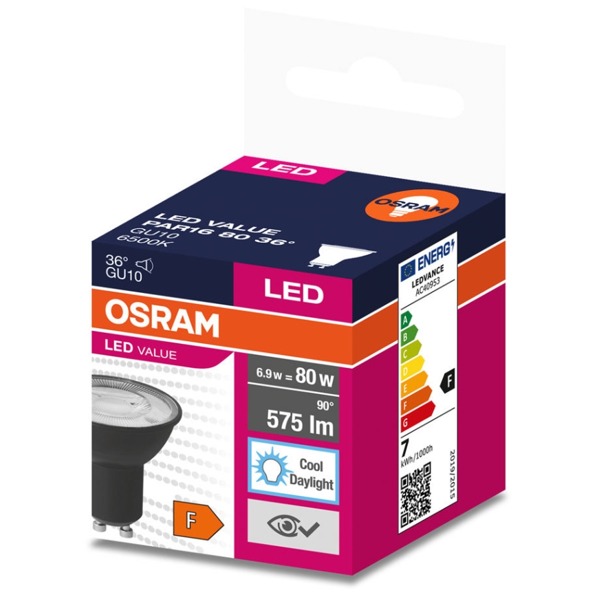 Lampadina LED VALUE PAR16 GU10/6,9W/230V 4000K 36° nero - Ledvance