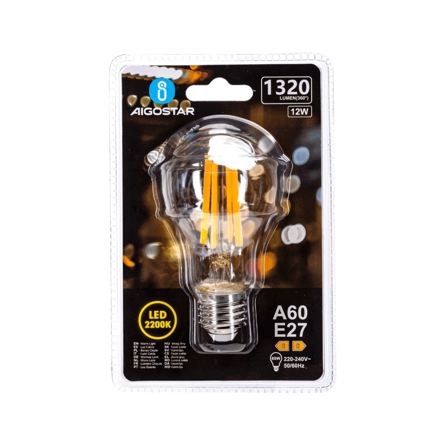 Lampadina LED Vintage A60 E27/12W/230V 2200K - Aigostar