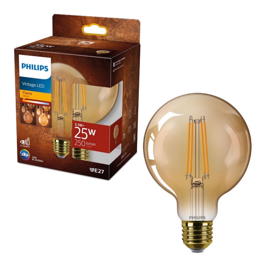 Lampadina LED VINTAGE Philips G95 E27/3,1W/230V 1800K