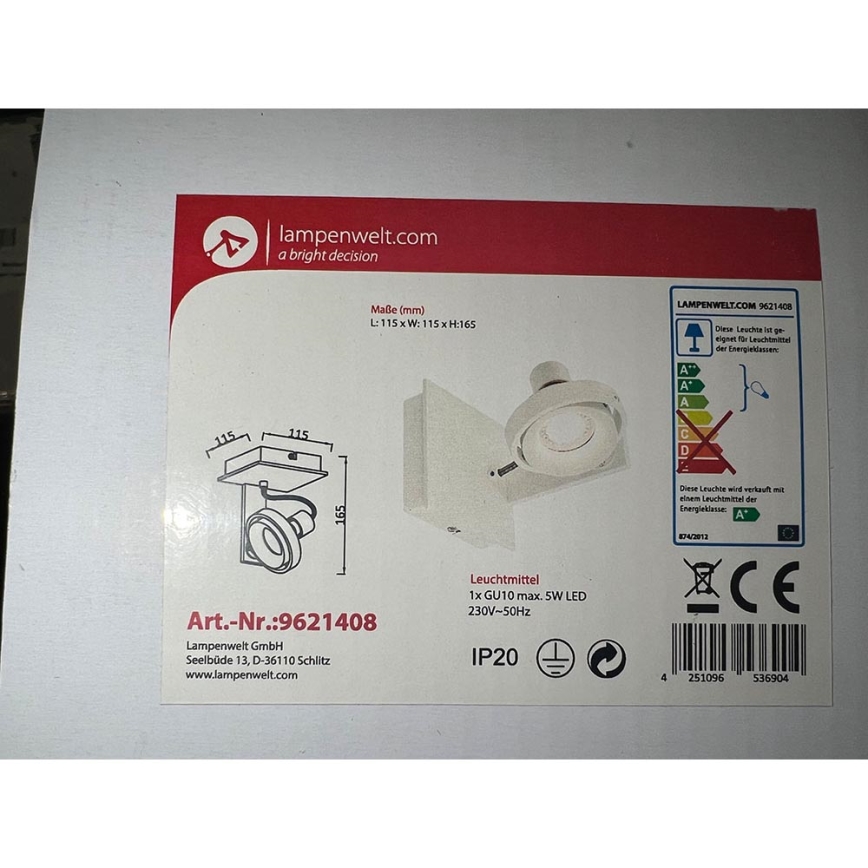 Lampenwelt - Applique a LED 1xGU10/5W/230V