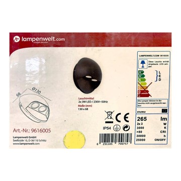 Lampenwelt - Applique a LED da esterno 2xLED/3W/230V IP54