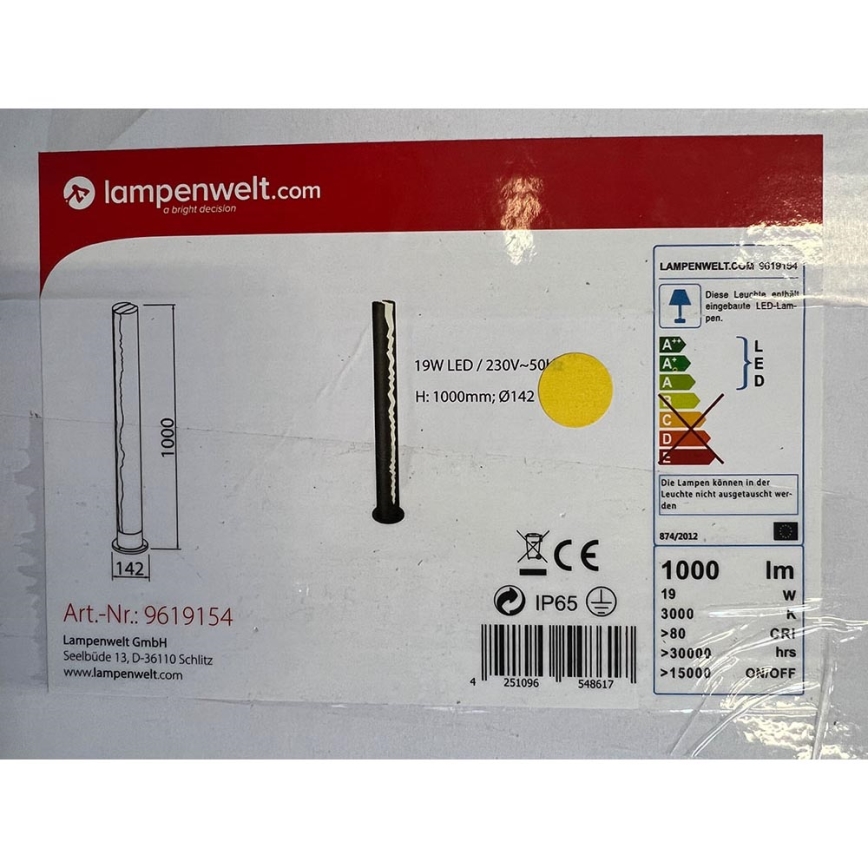 Lampenwelt - Lampada LED da esterno KEKE LED/19W/230V IP65