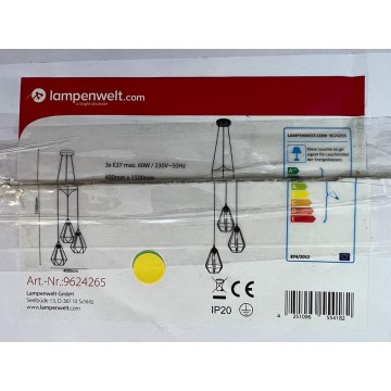 Lampenwelt - Lampadario a sospensione con filo ELDA 3xE27/60W/230V