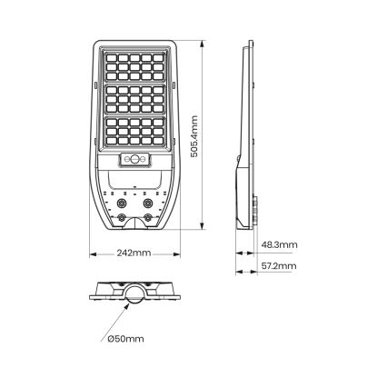 Lampione solare a LED VIA 100W/10000 mAh 3,2V 6000K IP65 + telecomando