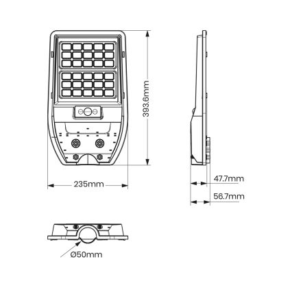 Lampione solare a LED VIA 50W/5000 mAh 3,2V 6000K IP65 + telecomando