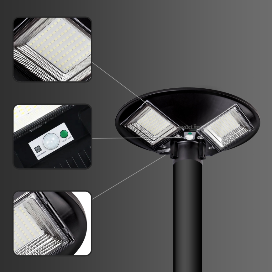 Lampione solare dimmerabile a LED con sensore LED/15W/6V 11000 mAh 6500K IP65 nero + telecomando