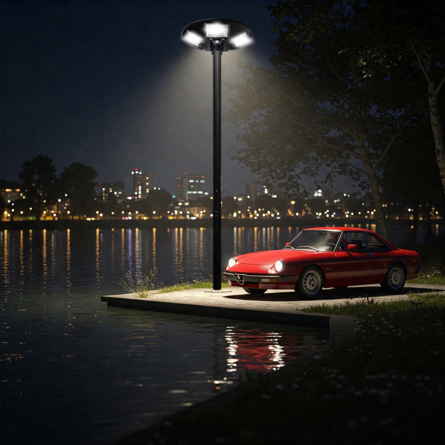 Lampione solare stradale LED a intensità regolabile con sensore 22W/6V 18000 mAh 6500K IP65 nero + telecomando