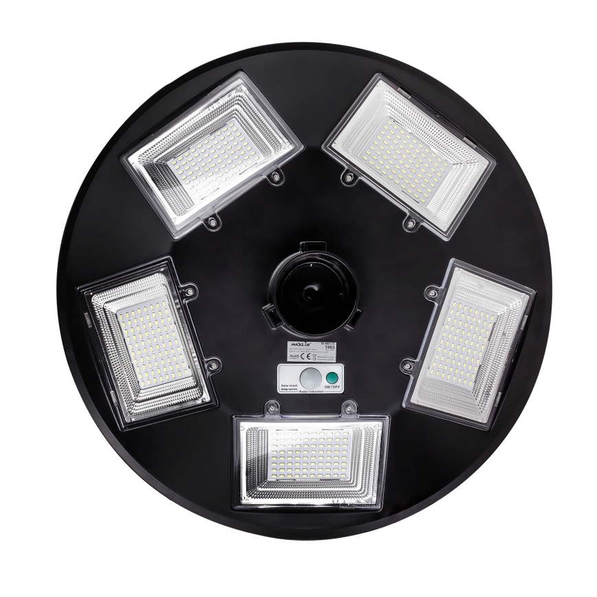 Lampione solare stradale LED a intensità regolabile con sensore 22W/6V 18000 mAh 6500K IP65 nero + telecomando