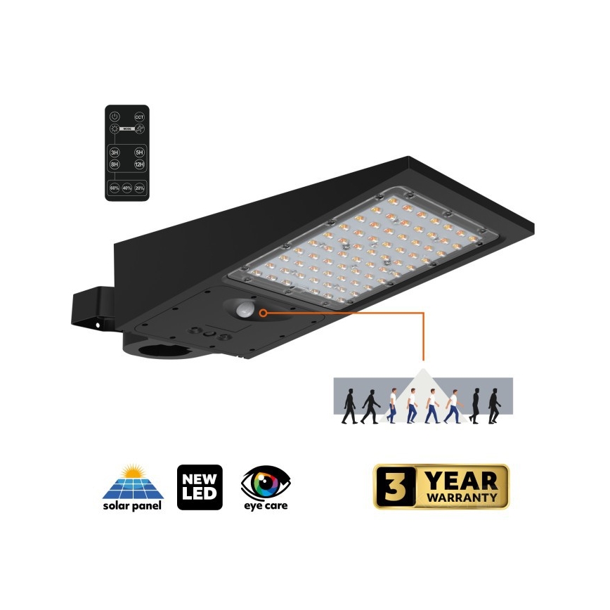 Lampione solare stradale dimmerabile a LED con sensore STREET LED/30W/9,6V 3000/4000K 6000 mAh IP65 + telecomando