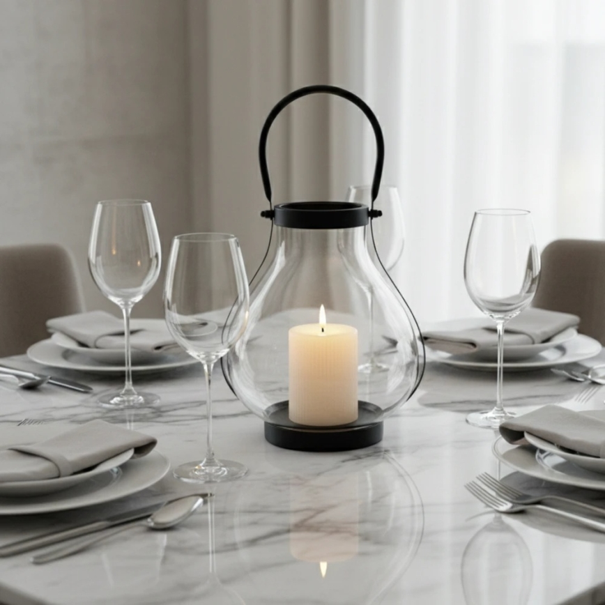 Lanterna decorativa GLASSY 25 cm nera
