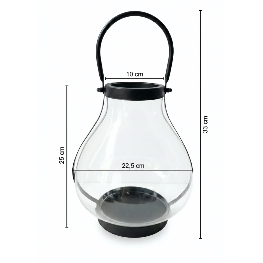 Lanterna decorativa GLASSY 25 cm nera