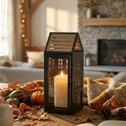 Lanterna decorativa HOME, 34,5 cm, nera/beige