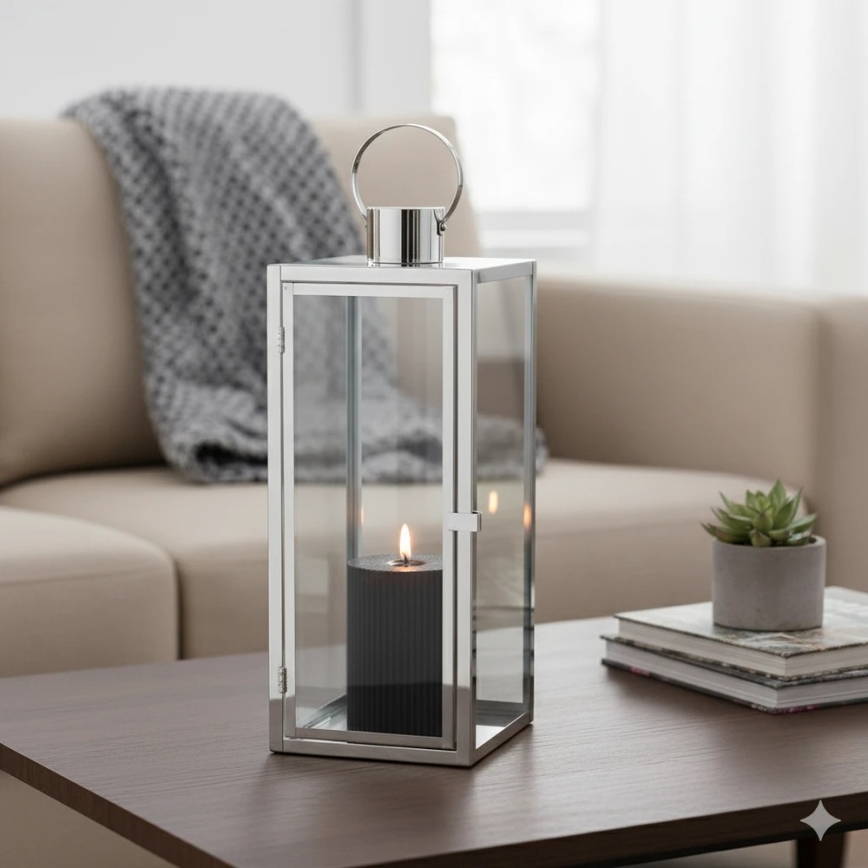 Lanterna decorativa TOWER 29 cm cromo lucido