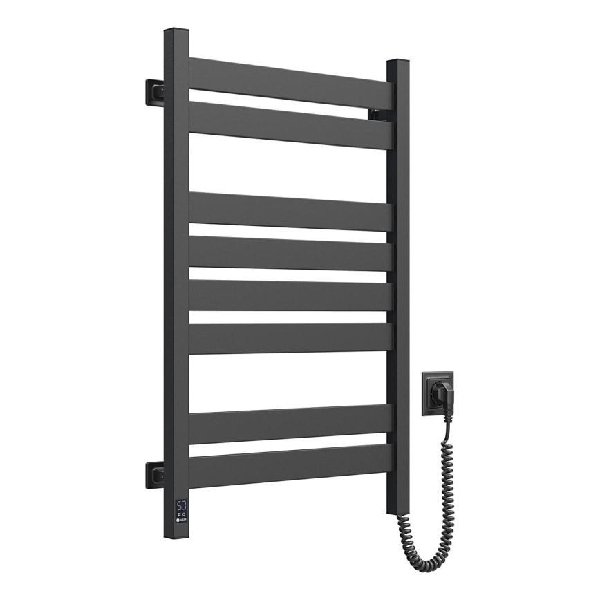 LARGO 432W/230V Scaldasalviette da bagno a scaletta quadrato da 80,6 cm con termostato, IP44, nero, lato destro