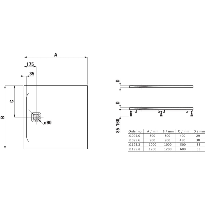 LAUFEN H2109560000001 - Piatto doccia quadrato PRO 90x90 cm marbond/bianco