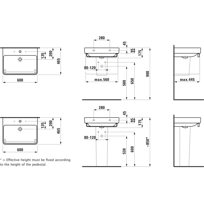 LAUFEN H8109630001041 - Lavabo PRO da appoggio/sospeso 60x46,5 cm, in ceramica, bianco
