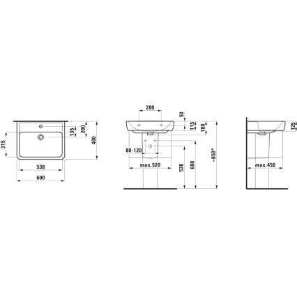 LAUFEN H8189520001041 - Lavabo da appoggio/sospeso PRO 60x48 cm ceramica/bianco