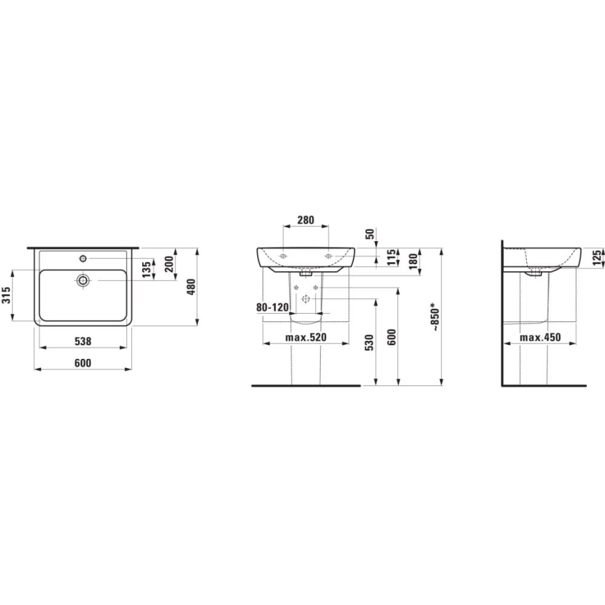 LAUFEN H8189520001041 - Lavabo da appoggio/sospeso PRO 60x48 cm ceramica/bianco