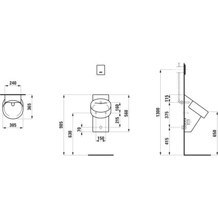 LAUFEN H8402850200001 - Orinatoio VAL, collegamento acqua posteriore, scarico posteriore, ceramica/nero lucido