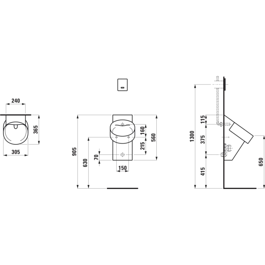 LAUFEN H8402850200001 - Orinatoio VAL, collegamento acqua posteriore, scarico posteriore, ceramica/nero lucido