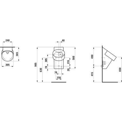 LAUFEN H8402860200001 - Urinale con sensore VAL 230V, attacco posteriore, scarico posteriore, in ceramica, finitura nero lucido
