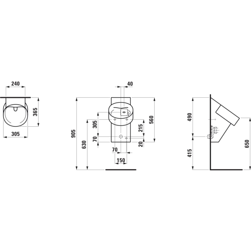 LAUFEN H8402860200001 - Urinale con sensore VAL 230V, attacco posteriore, scarico posteriore, in ceramica, finitura nero lucido