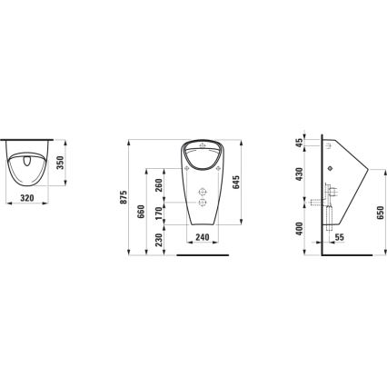 LAUFEN H8410610000001 - Urinale CAPRINO con alimentazione interna, scarico posteriore, ceramica/bianco