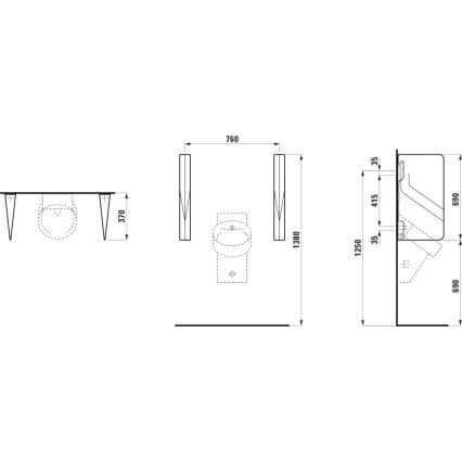 LAUFEN H8472807160001 - Divisorio per orinatoi VAL 69x37 cm ceramica/nero opaco