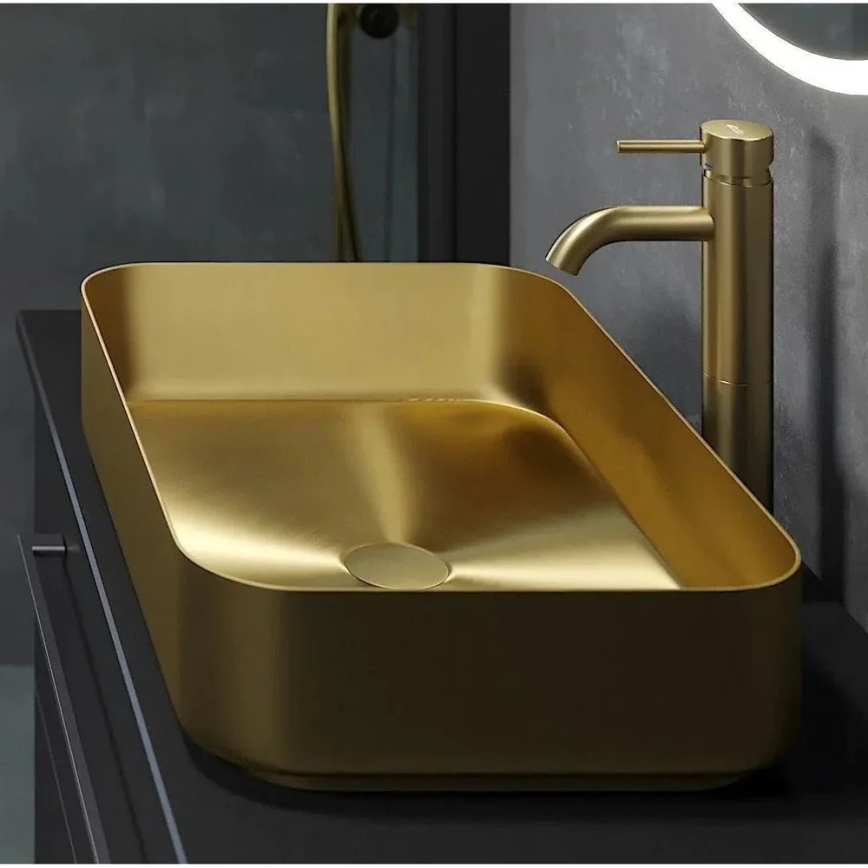 Lavabo da appoggio LJORDAL 52x34 cm acciaio/ottone