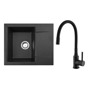 Lavello ALVEUS SETA23197 CADIT 59x50 cm + rubinetto a braccio flessibile MINTAS 34 cm granito/nero opaco
