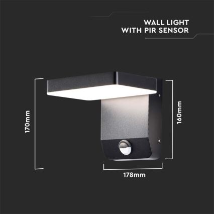 LED da esterno wall flexible chiaro con sensore LED/17W/230V IP65 3000K nero