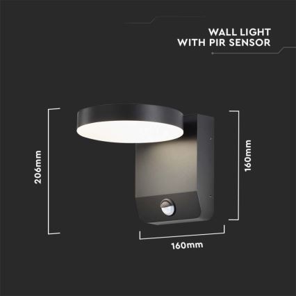 LED da esterno wall flexible chiaro con sensore LED/17W/230V IP65 4000K nero