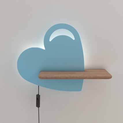 LED Applique per bambini con mensola HEART  LED/5W/230V blu/legno