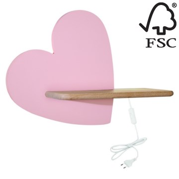 LED Applique per bambini con mensola HEART  LED/5W/230V rosa/legno