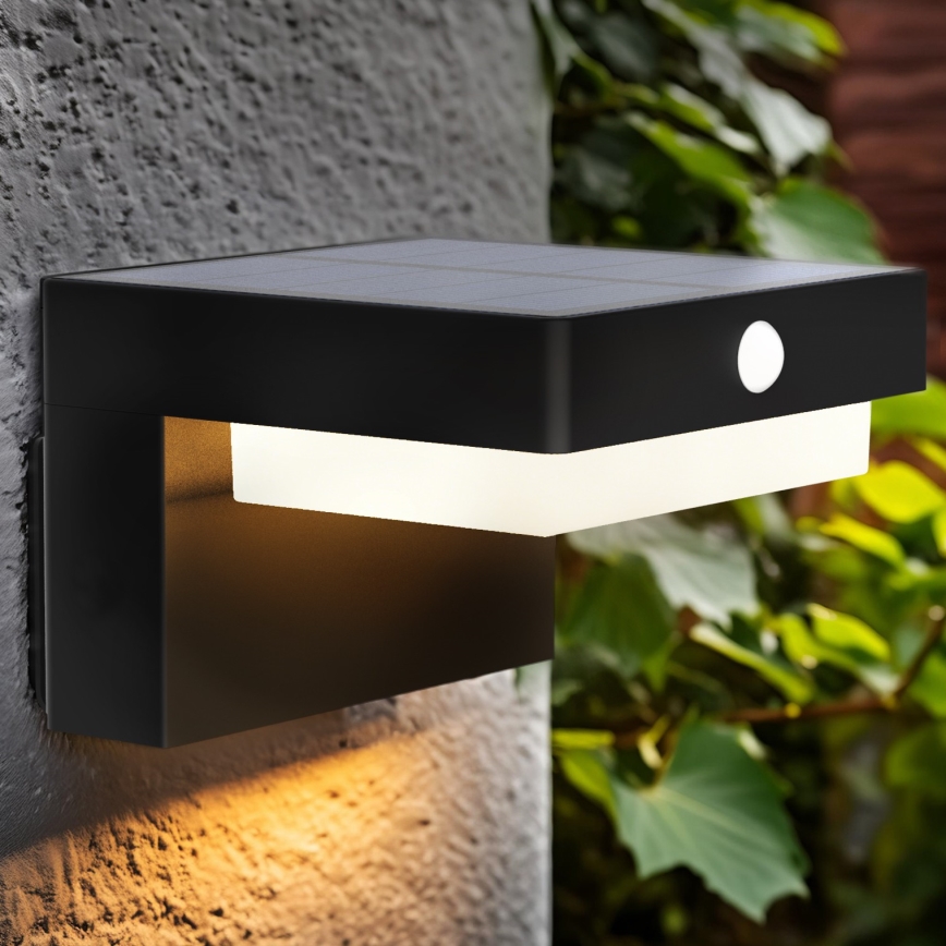 LED Applique solare con sensore di movimento e crepuscolare PALERMO LED/5W/3,7V 2000 mAh IP54 nero