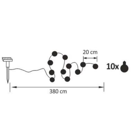 LED Catena decorativa solare LED/1,2V 300 mAh 3,8 m IP44