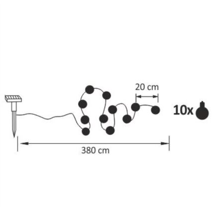 LED Catena decorativa solare LED/1,2V 300 mAh 3,8 m IP44