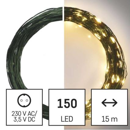 LED Catena luminosa natalizia da esterno 150xLED/20m IP44 bianco caldo