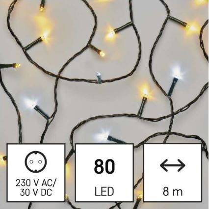 LED Catena luminosa natalizia da esterno 80xLED/2 funzioni 13m IP44 bianco caldo/freddo