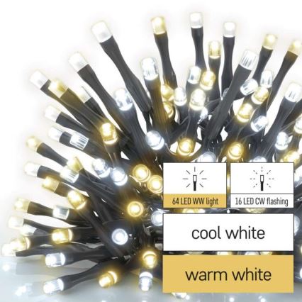 LED Catena luminosa natalizia da esterno 80xLED/2 funzioni 13m IP44 bianco caldo/freddo