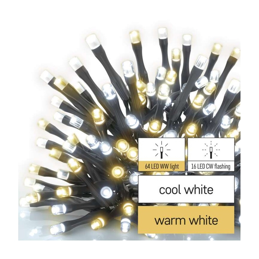 LED Catena luminosa natalizia da esterno 80xLED/2 funzioni 13m IP44 bianco caldo/freddo