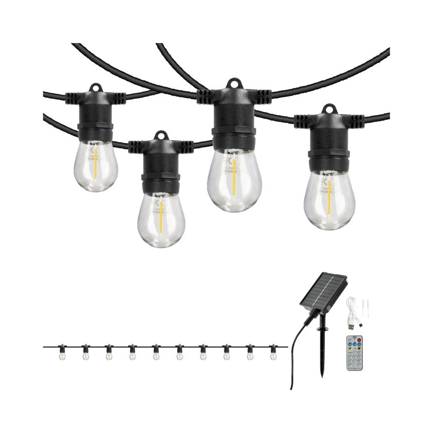 Catena decorativa solare LED dimmerabile STARLIGHT NEO 10xE27/3,7V 2700K IP54 1200 mAh 11,5m + telecomando