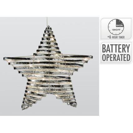 LED Decorazione natalizia 30xLED/3xAA 40 cm bianco caldo stella/argento
