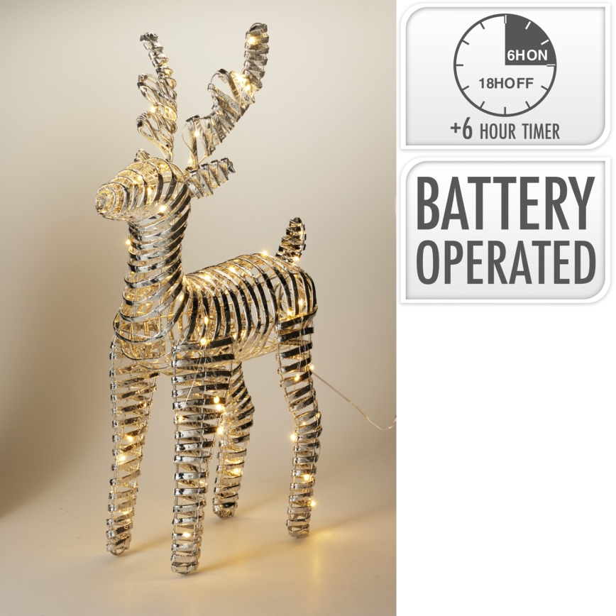 LED Decorazione natalizia 60xLED/3xAA 60 cm bianco caldo renna/argento