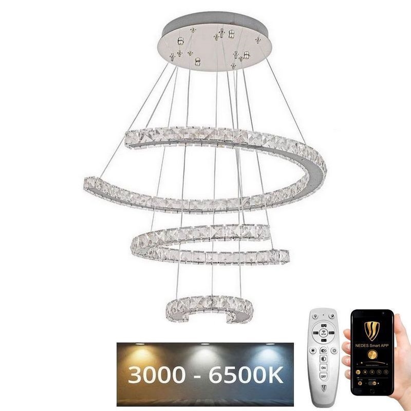 LED Dimmerabile cristallo lampadario su filo LED/100W/230V 3000-6500K argento + telecomando